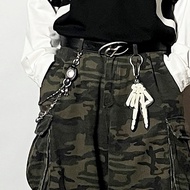 Vintage Vibe Carved Leather Dice Double Pants Chain Charm Pendant
