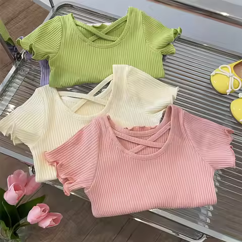 Kids Short Sleeved Undershirt Girls Cute Candy color T-shirt 2-6T Children Girls Sweet Tops Bottomin