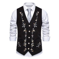 2025 Cross-Border Shipping Men Retro Embroidered Corduroy Sleeveless Vest Cross-Border Shipping