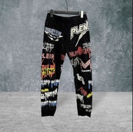 二手 義大製 PHILIPP PLEIN 黑色美式印花 細工雙色黑白貼鑽設計 M 彈性抽繩長褲 VB0616 ﹝凡賽蘇﹞