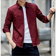KEMEJA Men's shirts, kimko men's shirts, long sleeves, toyobo material - maroon, M, short sleeves, l