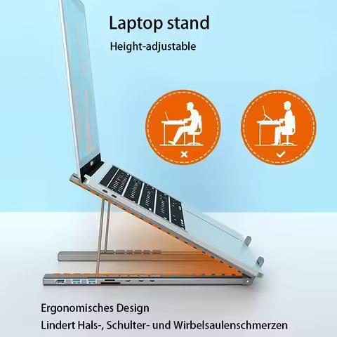 8 IN 1 Laptop Stand Docking Station Aluminum Alloy Foldable and Liftable USB-C Docking Station