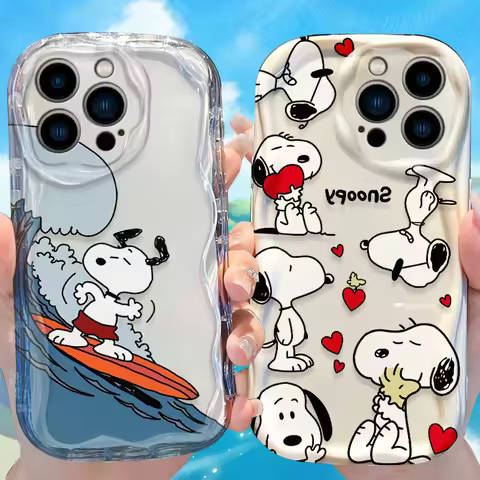 S-Snoopy Wave Case for iPhone 16 E 15 Pro Max 14 13 12 Mini 11 Pro Max XS X 8 7 Plus Liquid Silicone