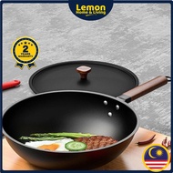 🍋 5.1L Cast Iron Frying Pan with Nitride Layer Coating Anti Rust Universal Non Stick Wok Kuali Besi 