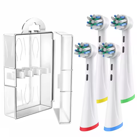 Toothbrush Head Travel Case and 4pcs Replacement Brush Heads Compatible with Oral B iO 2/3/4/5/6/7/8