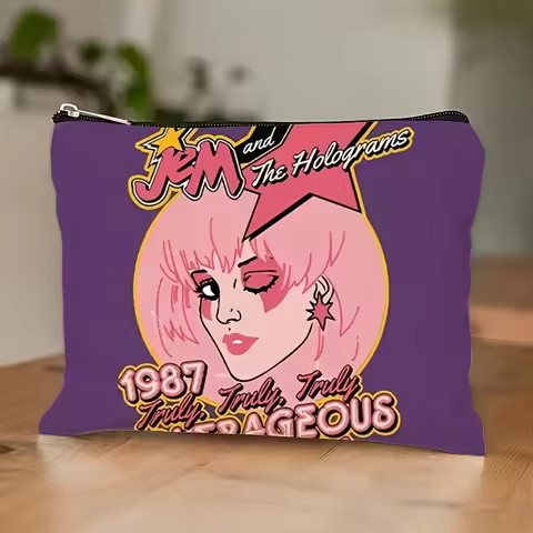 A Jem and the Holograms Tour Makeup Bag - Cute Multi-functional Zipper Pouch for Women, Jewelry Stor
