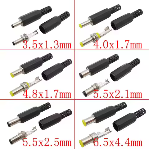 5Pcs 3.5x1.3mm 4.0x1.7mm 4.8x1.7mm 5.5x2.1mm 5.5x2.5mm 6.5x4.4mm DC Power Male Plug Jack Charging Pl