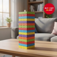 54 Pieces Large Wooden Jenga Set with Colorful Numbered Blocks, Family Fun Game for Kids and Toddler