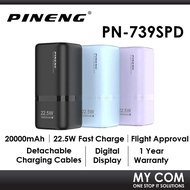 Pineng PN-739SPD 22.5W 20000mAh Portable Powerbank With Fast Charge Detachable Cables Type-C USB PN7