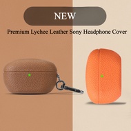 Genuine Leather Case for Sony XM5 Bluetooth Earphone Accessories Lychee Cowhide Cover