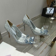 ระดับเพดานใหม่ 24 Jimmy รองเท้าส้นสูงคริสตัลของแท้ หนัง Big Bottom Fairy Tale Cinderella Shoes รองเท