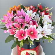 7-Flower Rubber Symbidium 3d Printed With Pearl 10-Cent Flower Face Artificial Flowers