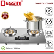 DESSINI ITALY Auto Ignition Gas Cooker Propane LPG Hob 2 Burner Built In Touch Control Cooktop Table