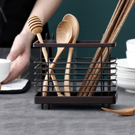 Homely Zakka日式簡約鐵藝可掛式筷子叉勺餐具瀝水籃_白色