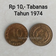 Koleksi Numismatik Uang Koin Kuno Uang Jadul 10 Rupiah Tabanas Tahun 1974 Bahan Tembaga