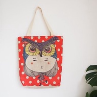 owl貓頭鷹環保購物袋棉麻紅色波點