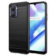 全城熱賣 - 適用於 Realme C30 拉絲紋碳纖維TPU手機殼（黑色）