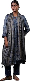 Indigo Viscose Regular Floral Ajrakh Print Dupatta for Women
