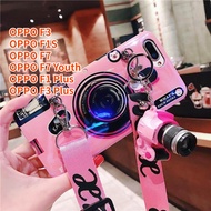 Case For OPPO F7 Youth OPPO F7 OPPO F3 OPPO F3 Plus OPPO F1S OPPO F1 Plus Retro Camera lanyard Casing Grip Stand Holder Silicon Phone Case Cover With Camera Doll