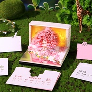 Aesthetic Desk Calendar 2026 Nature Theme 3D Tree DIY Art Memo Pad With Lights For Women Men