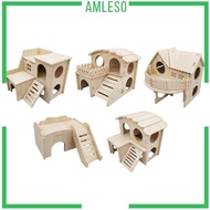 [Amleso] Wooden Hamster House Cabin Hamster Hideout for Small Pet Mice Dwarf Hamster