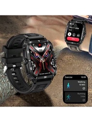 1入黑色矽膠錶帶1.96英寸tft高清接觸屏智能手錶,帶有心率監測、血氧監測、多種運動功能、溫度顯示、天氣預報、連接、通話提醒等功能,與android和ios系統兼容