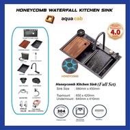 [5mm] Honeycomb Sink Waterfall Tap Premium Grade Black Honeycomb Kitchen Sink Multipurpose Sink Stai