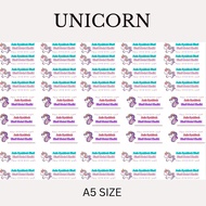 Sticker Nama Kalis Air UV DFT Tema Unicorn Custom Nama Label Budak Sekolah