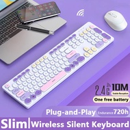 2.4G Wireless Silent Keyboard and Mouse Combo Set 104 Keys Colorful USB Keyboard with Round Keycaps 