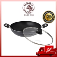 (100% ORIGINAL) ZEBRA Stainless Steel 32cm Wisdom Non Stick Wok Pan With Glass Lid