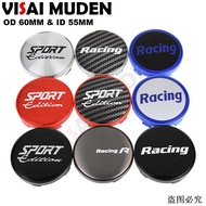 🔥🔥🔥Spot goods 4PCS OD 60MM / ID 55MM Wheel Center Cap SPORT RACING Logo Wheel Cover Hub Cap Rim Cap 