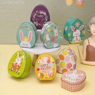LOOKSHOW Egg Shaped Tinplate Candy Box Cartoon Rabbit Metal Iron Case Dust Proof Gift Box For Jewelr