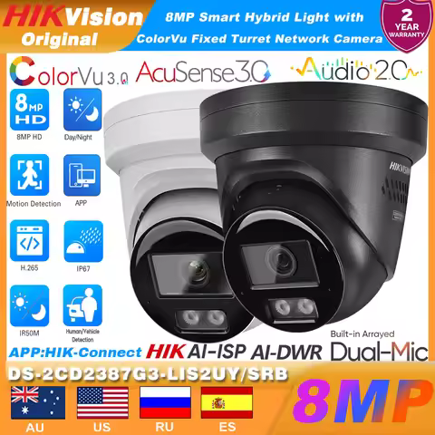 Hikvision DS-2CD2387G3-LIS2UY/SRB 8MP 4K POE Smart Hybrid Light ColorVu3.0 Acusense3.0 Network IP Ca