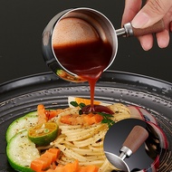 304 Stainless Steel Drizzle Pitcher | Stainless Measuring Cup | Sauce Cup with Wooden Handle | Milk 
