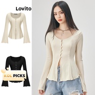 (KOL‘s pick) Lovito Casual Plain Asymmetrical Button Front Corset T-Shirt for Women L52AD153 (Multi-