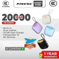 【3C Certified CCC】(FREE BAG) Pineng PN-836PD Built-In Cable 20000mAh Fast Charge Portable Powerbank 