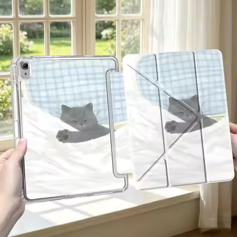 Cartoon Sleeping Cat With Pen Slot Cover Tablet Case For iPad 12th 9th 11th Pro 13 2025 2026 Air 8 M