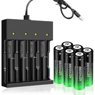 6pcs 18650 Rechargeable Battery 9900mAh Button top, 3.7 Volt Lithium Battery Char￵￵ger S￵￵e￵t for El