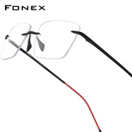 FONEX แว่นตาไทเทเนียมบริสุทธิ์ FONEX สำหรับใหม่ผู้ชายกรอบแว่นตาไร้กรอบไร้ขอบสไตล์เกาหลีน้ำหนักเบามาก