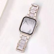 1pc Rose Gold & White Alloy Spliced Resin & Metal Watch Strap Is Suitable For All Apple Watch Strap 