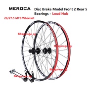 [SG SELLER] MEROCA Rim MTB Bicycle Bike 26/27.5inch Front 2 Rear 5 Sealed Bearing Disc Brake Wheelse