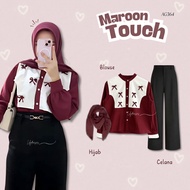 Lilydresses - 3in1 Set Korean Style Trendy l Blouse + Pants + Hijab l Latest Hijab Women's Outfit - 