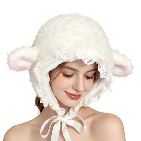 Sheep Hat Cute Warm Costume Headband with Adjustable Chin Ties Lamb Costume for Winter Outdoor Party