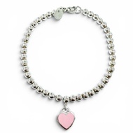 全新 ◇ TIFFANY&Co. Return to Tiffany 迷你心形吊牌串珠手鍊 AG925，腕圍約 16 厘米，銀色和粉色，重 5.2 克，女士款，附盒子和防塵袋。