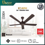 KDK Fan KDK K14RH K14PH 56 Inch 4 / 5 Blades 5 Speed DC Motor Remote Control Ceiling Fan Kipas Silin