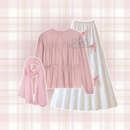 MelodyOutfit - 3in1 One Set Adlina Korean Style | Hijab + Blouse Neora + Rok Susun | Outfit Soft Ter