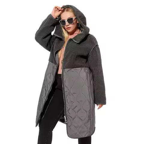 Astrid 2022 Women's autumn winter coat faux Fur tops Fashion stitching down jacket Hooded Oversize p