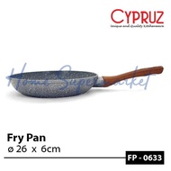 Newest CODE591 FP0633 26cm Fry Pan Wooden Marble Teflon Induction Frypan Marble Pan 26 - Without Lid