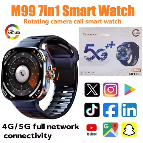 M99 5G Smartwatch: 2.4" AMOLED, Android OS, Rotating Camera, SIM/WiFi, 24/7 Health Monitoring