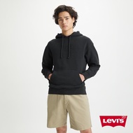 Levis 男款 寬鬆版重磅口袋帽T / 刺繡海報體Logo / 430GSM厚棉 魚子黑 熱賣單品
